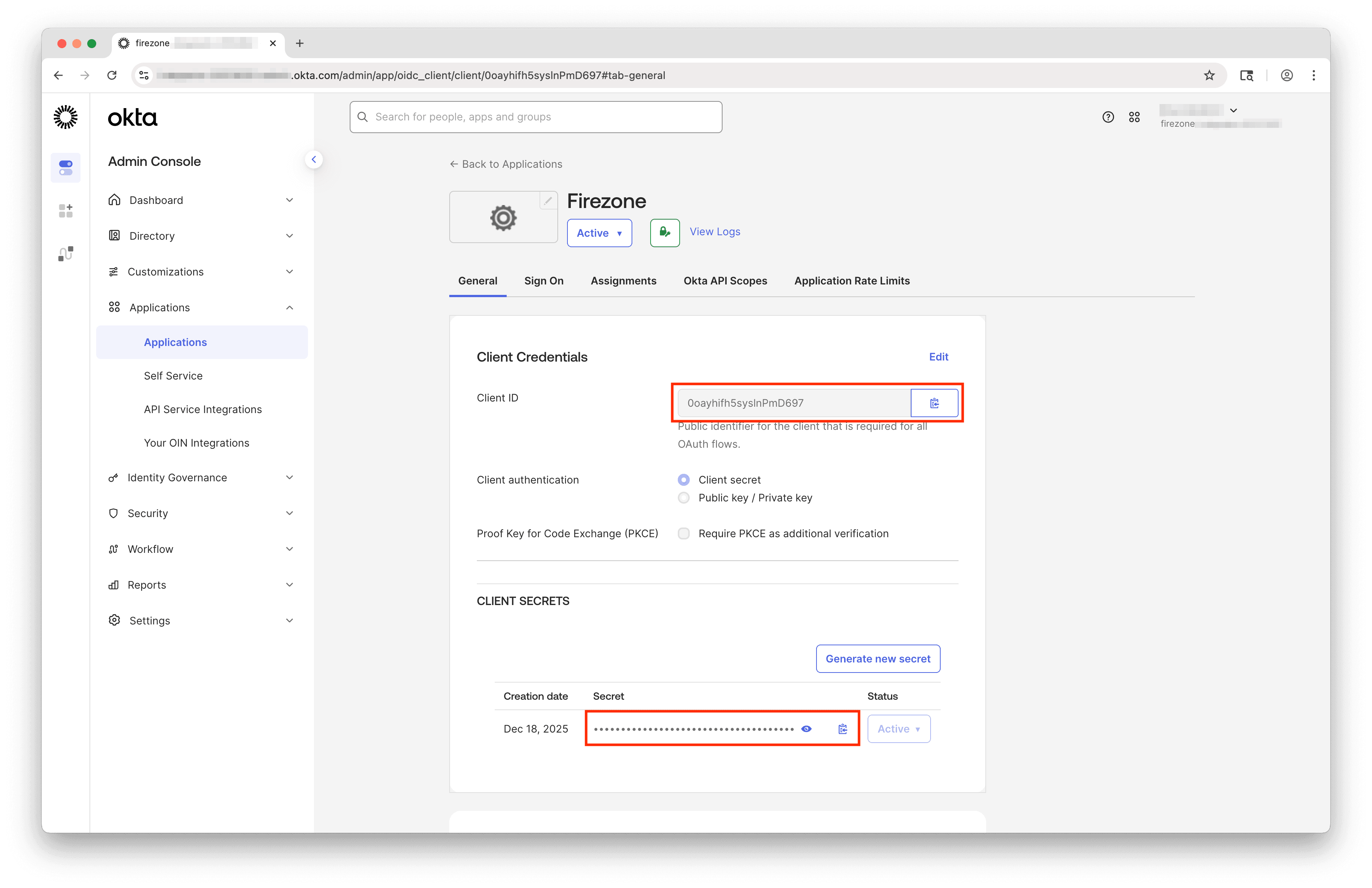 Okta app client credentials