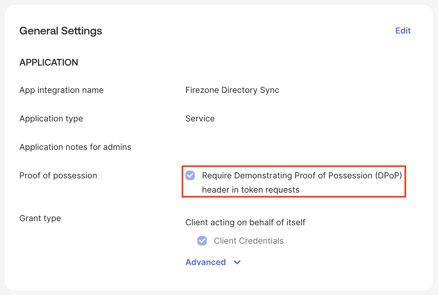 Okta new app general settings DPoP